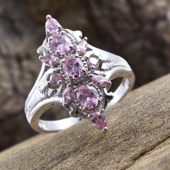 Simulated Pink Sapphire Platinum Bond Brass Ring - Picture 1 of 6